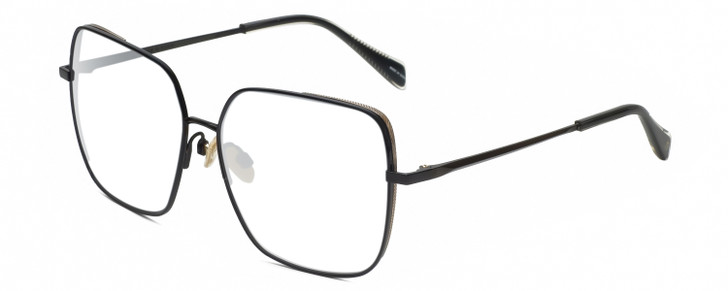 Profile View of Rag&Bone RNB1054/G/S Designer Bi-Focal Prescription Rx Eyeglasses in Shiny Black Gold Clear Crystal Ladies Square Full Rim Metal 58 mm