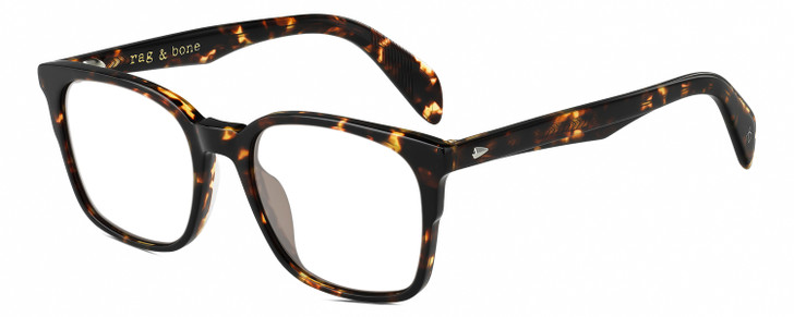 Rag&Bone RNB5016/S Designer Reading Glasses Gloss Tortoise Havana Brown Amber Silver Square 52mm