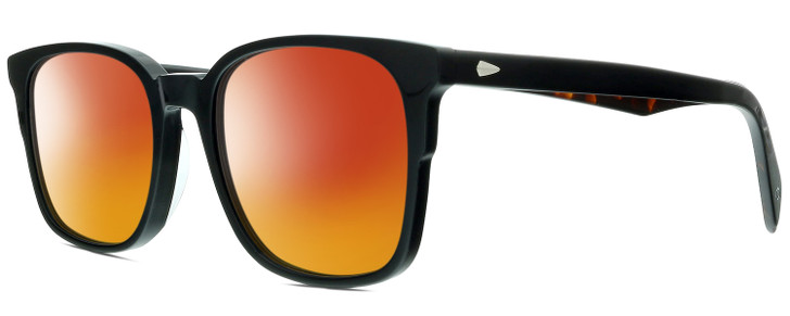 Profile View of Rag&Bone RNB5016/S Designer Polarized Sunglasses with Custom Cut Red Mirror Lenses in Gloss Black Tortoise Havana Amber Brown Silver Unisex Square Full Rim Acetate 52 mm