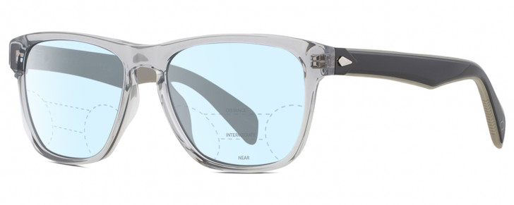 Profile View of Rag&Bone RNB5031/G/S Designer Progressive Lens Blue Light Blocking Eyeglasses in Light Blue Crystal Black Slate Grey Gold Unisex Square Full Rim Acetate 56 mm