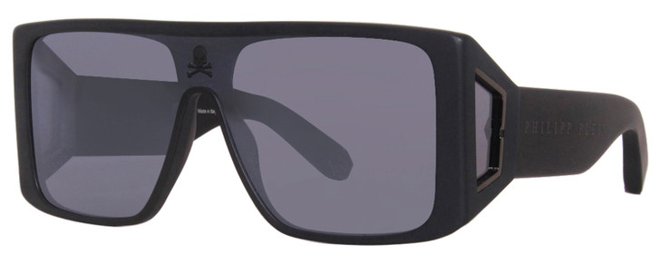 Profile View of Philipp Plein SPP014M Men's Rimless Sunglasses Black Gunmetal/Silver Mirror 52mm