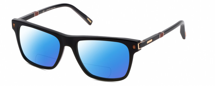Profile View of Chopard SCH312 Designer Polarized Reading Sunglasses with Custom Cut Powered Blue Mirror Lenses in Gloss Black Grey Brown Wood Gold Unisex Panthos Full Rim Acetate 53 mm