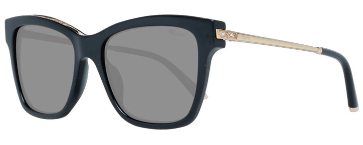 Profile View of Chopard SCH272S Cat Eye Sunglasses Black Gold Silver Gemstone Accents/Grey 51 mm