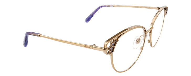 Profile View of Chopard VCHC51S Cat Eye Reading Glasses in 23KT Gold Plated Purple Glitter 54 mm