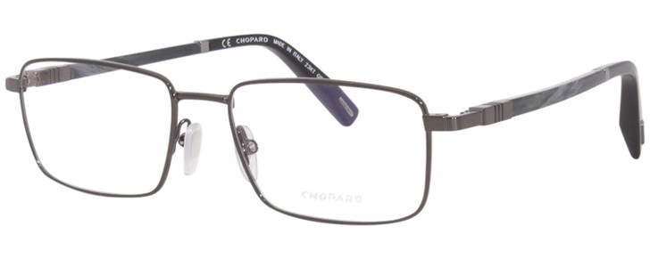 Profile View of Chopard VCHF28 Designer Single Vision Prescription Rx Eyeglasses in Shiny Gunmetal Grey Black Mens Rectangular Full Rim Metal 53 mm