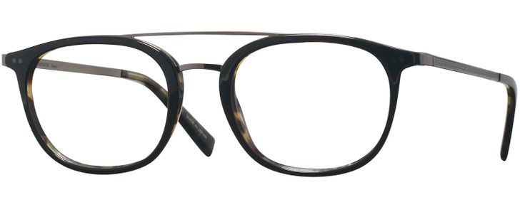 Profile View of John Varvatos V378 Designer Bi-Focal Prescription Rx Eyeglasses in Gloss Black Brown Tortoise Havana 2-Tone Gunmetal Unisex Panthos Full Rim Acetate 49 mm