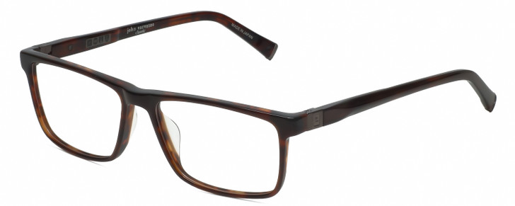 Profile View of John Varvatos V404 Designer Single Vision Prescription Rx Eyeglasses in Gloss Dark Brown Demi Tortoise Havana Gunmetal Unisex Rectangular Full Rim Acetate 56 mm