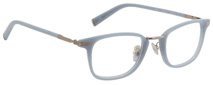 Profile View of John Varvatos V405 Designer Single Vision Prescription Rx Eyeglasses in Gloss Sky Blue Gunmetal Unisex Panthos Full Rim Acetate 48 mm