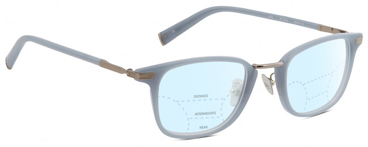 Profile View of John Varvatos V405 Designer Progressive Lens Blue Light Blocking Eyeglasses in Gloss Sky Blue Gunmetal Unisex Panthos Full Rim Acetate 48 mm