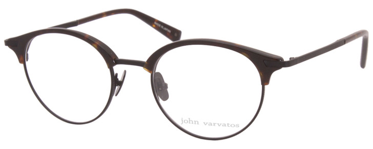 Profile View of John Varvatos V407 Designer Progressive Lens Prescription Rx Eyeglasses in Dark Brown Tortoise Havana Black Unisex Panthos Full Rim Metal 50 mm