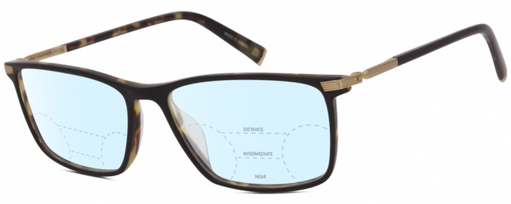 Profile View of John Varvatos V408 Designer Progressive Lens Blue Light Blocking Eyeglasses in Gloss Brown Beige Demi Tortoise Havana Black Unisex Rectangular Full Rim Acetate 58 mm