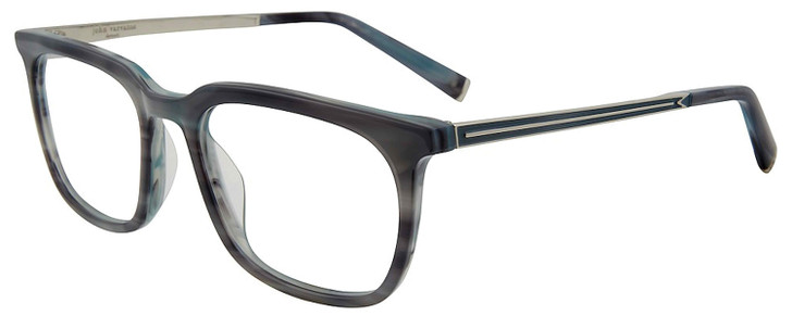 Profile View of John Varvatos V411 Designer Bi-Focal Prescription Rx Eyeglasses in Gloss Grey Blue Marble Silver Unisex Square Full Rim Acetate 51 mm