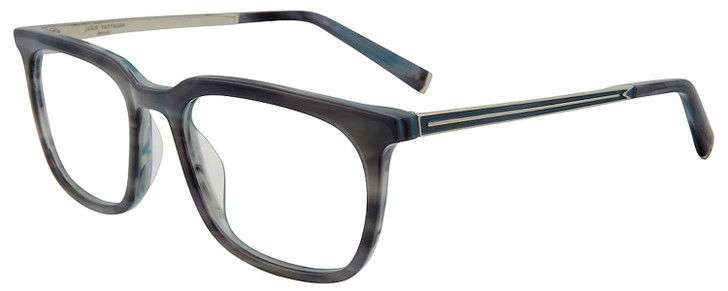 Profile View of John Varvatos V411 Designer Progressive Lens Prescription Rx Eyeglasses in Gloss Grey Blue Marble Silver Unisex Square Full Rim Acetate 51 mm