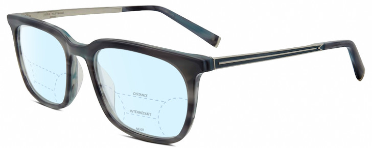 Profile View of John Varvatos V411 Designer Progressive Lens Blue Light Blocking Eyeglasses in Gloss Grey Blue Marble Silver Unisex Square Full Rim Acetate 51 mm