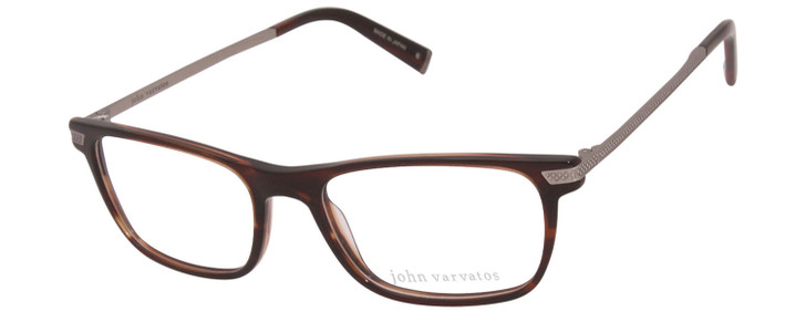 Profile View of John Varvatos V412 Unisex Designer Reading Glasses Dark Brown Marble Silver 54mm