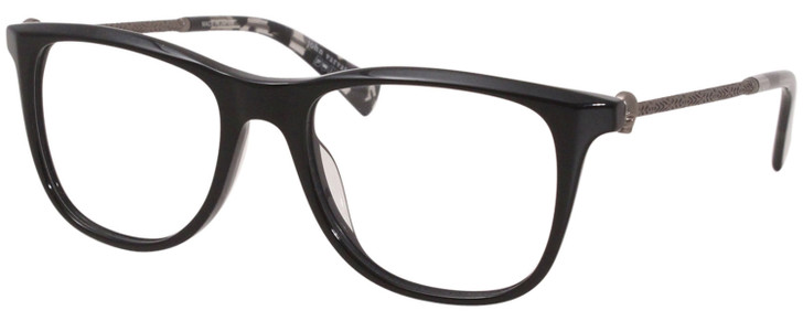 Profile View of John Varvatos V418 Designer Single Vision Prescription Rx Eyeglasses in Gloss Black Gunmetal Skull Accents Clear Unisex Panthos Full Rim Acetate 52 mm