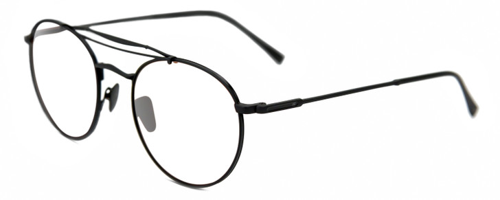 Profile View of John Varvatos V547 Designer Reading Eye Glasses with Custom Cut Powered Lenses in Matte Black Unisex Pilot Full Rim Metal 52 mm
