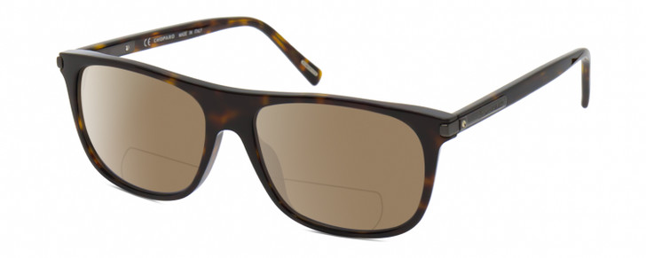 Profile View of Chopard SCH294 Designer Polarized Reading Sunglasses with Custom Cut Powered Amber Brown Lenses in Gloss Dark Brown Tortoise Havana Gunmetal Unisex Panthos Full Rim Acetate 57 mm