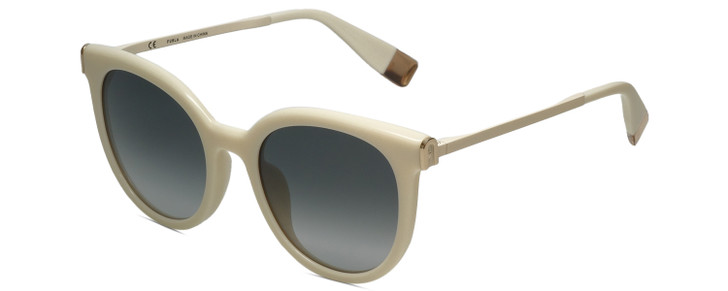 Profile View of Furla SFU625-09FF Cat Eye Sunglasses in Cream White Gold/Grey Blue Gradient 52mm