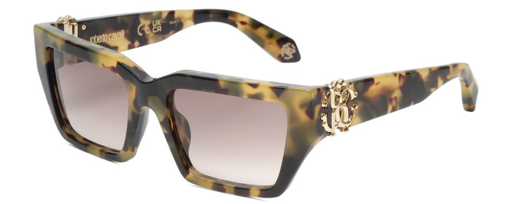 Profile View of Roberto Cavalli SRC016M-0AGG Womens Sunglasses in Brown Green Tortoise/Pink 55mm