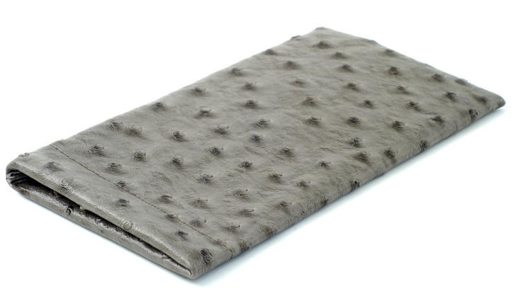 Image 1 of Wholesale Bulk Lot of Soft Squeeze Top Slip In Eyeglasses Case And Holder In Faux Ostrich Leather, Gray