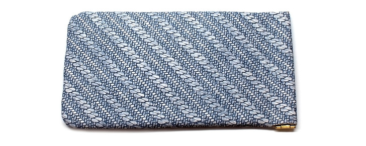 Image 1 of Wholesale Bulk Lot of Calabria Squeeze Top Eyeglass Case Soft Faux Leather Blue Women Braided Texture Pattern Holder Sunglass Pouch