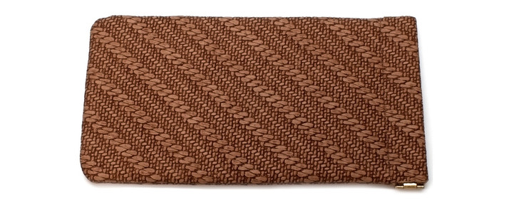 Image 1 of Wholesale Bulk Lot of Calabria Squeeze Top Eyeglass Case Soft Faux Leather Brown Women Braid Textured Pattern Holder Sunglass Pouch