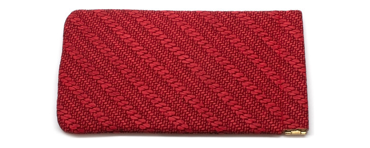 Image 1 of Wholesale Bulk Lot of Calabria Squeeze Top Eyeglass Case Soft Faux Leather Red Women Braided Textured Pattern Holder Sunglass Pouch