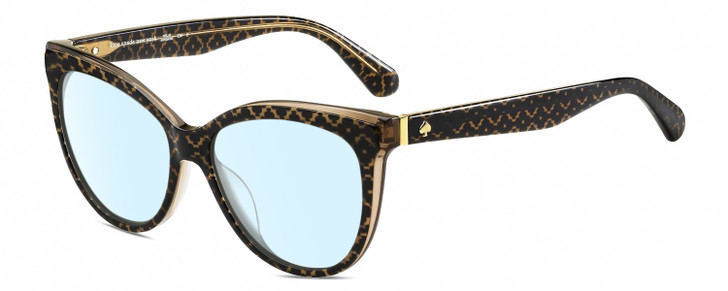 Profile View of Kate Spade DAESHA/S 305 Designer Blue Light Blocking Eyeglasses in Brown Crystal Black Floral Pattern Gold Ladies Cat Eye Full Rim Acetate 56 mm