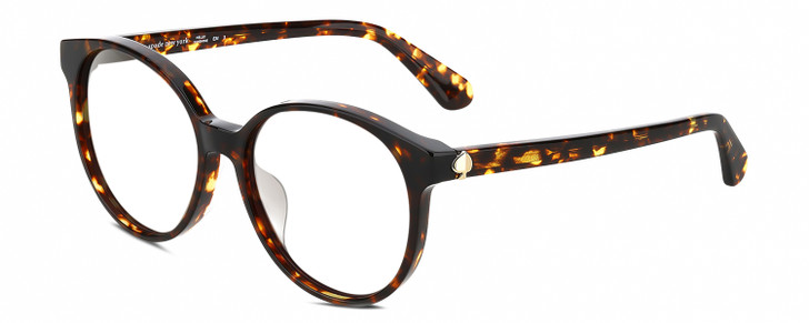 Profile View of Kate Spade ELIZA/F/S 086 Designer Reading Eye Glasses in Dark Brown Tortoise Havana Amber Gold Ladies Round Full Rim Acetate 55 mm