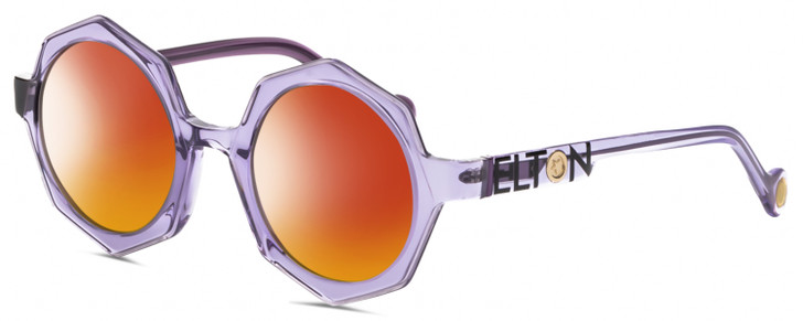 Profile View of Elton John ENCORE Designer Polarized Sunglasses with Custom Cut Red Mirror Lenses in Purple Crystal Unisex Octagonal Full Rim Acetate 49 mm