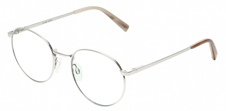 Profile View of Elton John CHOPIN Designer Reading Eye Glasses with Custom Cut Powered Lenses in Platinum Silver Brown Grey Unisex Round Full Rim Metal 50 mm