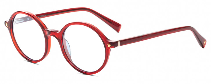 Profile View of Elton John CHORISTER Designer Reading Eye Glasses in Ruby Red Crystal Unisex Round Full Rim Acetate 46 mm