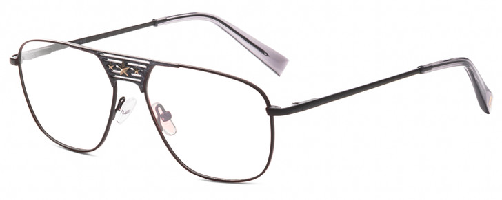 Profile View of Elton John CONCORDE Designer Single Vision Prescription Rx Eyeglasses in Matte Gunmetal Black Unisex Pilot Full Rim Metal 56 mm