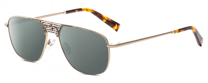 Profile View of Elton John CONCORDE 3 Designer Polarized Sunglasses with Custom Cut Smoke Grey Lenses in Light Gold Cheetah Print Tortoise Unisex Pilot Full Rim Metal 56 mm