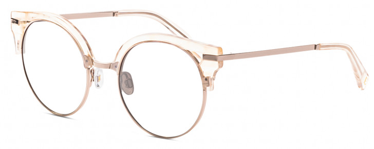 Profile View of Elton John DUCKTAIL 3 Designer Reading Eye Glasses in Gold Holographic Crystal Ladies Cat Eye Full Rim Metal 52 mm