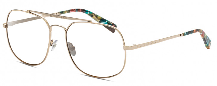 Profile View of Elton John LEMANS 1 Designer Reading Eye Glasses in Gold Red Blue Psychedelic Rainbow Multicolor Unisex Pilot Full Rim Metal 57 mm