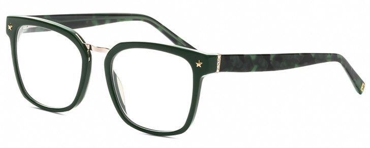 Profile View of Elton John OPUS Designer Reading Eye Glasses in Emerald Green Black Marble Silver Unisex Panthos Full Rim Acetate 53 mm