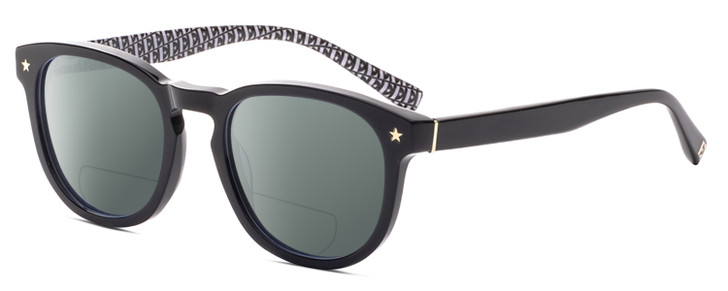 Profile View of Elton John SONATA Designer Polarized Reading Sunglasses with Custom Cut Powered Smoke Grey Lenses in Vinyl Black White E Pattern Unisex Panthos Full Rim Acetate 48 mm