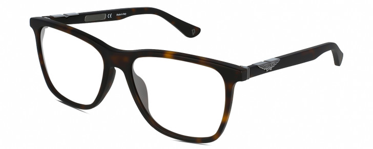 Profile View of Police SPL872 Designer Single Vision Prescription Rx Eyeglasses in Matte Tortoise Havana Brown Silver Unisex Square Full Rim Acetate 56 mm