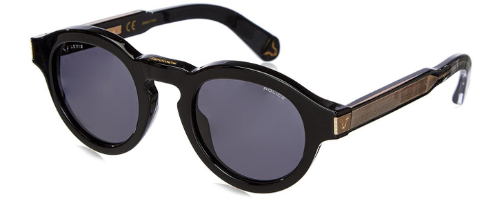 Police SPLB33 Women's Round Designer Sunglasses Gloss Black Gold/Dark Grey 47 mm