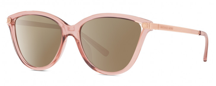Profile View of Michael Kors MK2139U-3175-13 Designer Polarized Sunglasses with Custom Cut Amber Brown Lenses in Crystal Pink Rose Gold Ladies Cat Eye Full Rim Acetate 54 mm