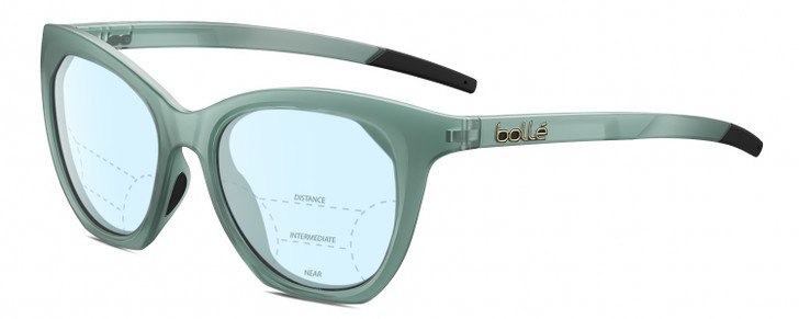 Bolle PRIZE Women Cat Eye Progressive Blue Light Glasses Green Grey Crystal 51mm