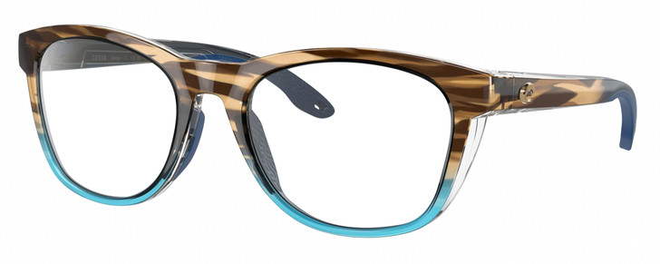 Profile View of Costa Del Mar Aleta Designer Reading Eye Glasses in Wahoo Brown Crystal Blue Ladies Panthos Full Rim Acetate 54 mm