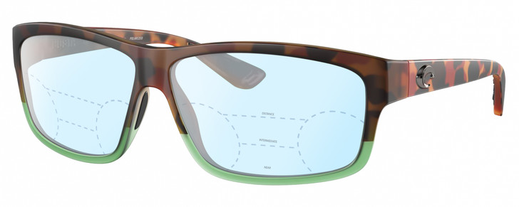 Profile View of Costa Del Mar Cut Designer Progressive Lens Blue Light Blocking Eyeglasses in Matte Brown Tortoise Havana Green Tortuga Fade Unisex Rectangular Full Rim Acetate 60 mm