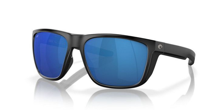 Profile View of Costa Del Mar Ferg Unisex Panto Sunglasses Black/Polarized Blue Mirror 580P 59mm