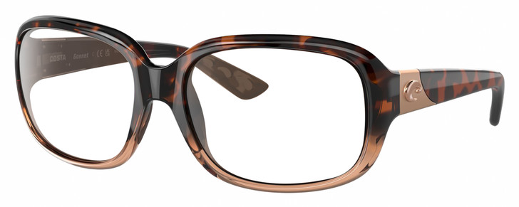 Profile View of Costa Del Mar Gannet Designer Bi-Focal Prescription Rx Eyeglasses in Shiny Tortoise Havana Fade Pink Crystal Rose Gold Ladies Square Full Rim Acetate 58 mm