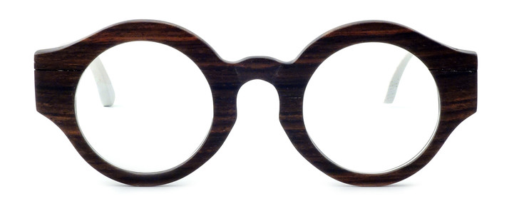 Specs of Wood Designer Wooden Eyewear Made in the USA "Sharp Piano Rounds" in Ebony & Stained White Oak Wood (Dark Brown White) :: Custom Left & Right Lens