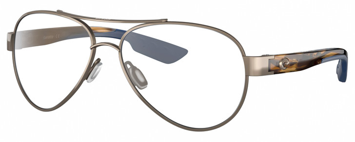 Profile View of Costa Del Mar Loreto Designer Progressive Lens Prescription Rx Eyeglasses in Golden Pearl Brown Tortoise Havana Crystal Blue Ladies Pilot Full Rim Metal 56 mm