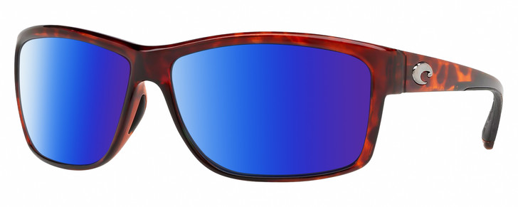 Profile View of Costa Del Mar Mag Bay Designer Polarized Sunglasses with Custom Cut Blue Mirror Lenses in Auburn Red Tortoise Havana Crystal Black Unisex Rectangular Full Rim Acetate 63 mm